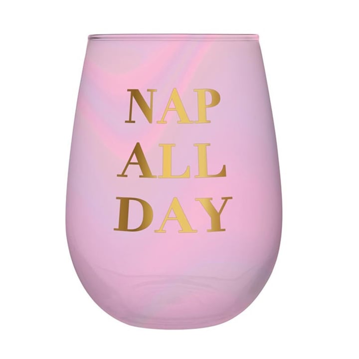 Set of 6 Nap All Day Stemless Wine Glass in Iridescent Tinted Pink | 20 oz.