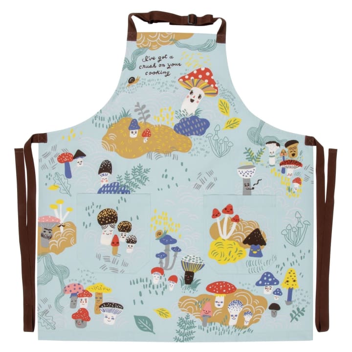 I've Got A Crush On Your Cooking Funny BlueQ Cooking and BBQ Apron Cute Mushroom and Toadstool Motif Unisex 2 Pockets Adjustable Strap 100% Cotton