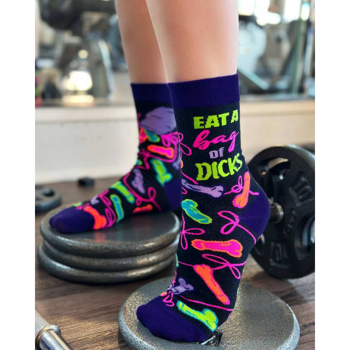 Eat a Bag of Dicks Sassy Women's Novelty Crew Socks | Ladies Multicolor Socks