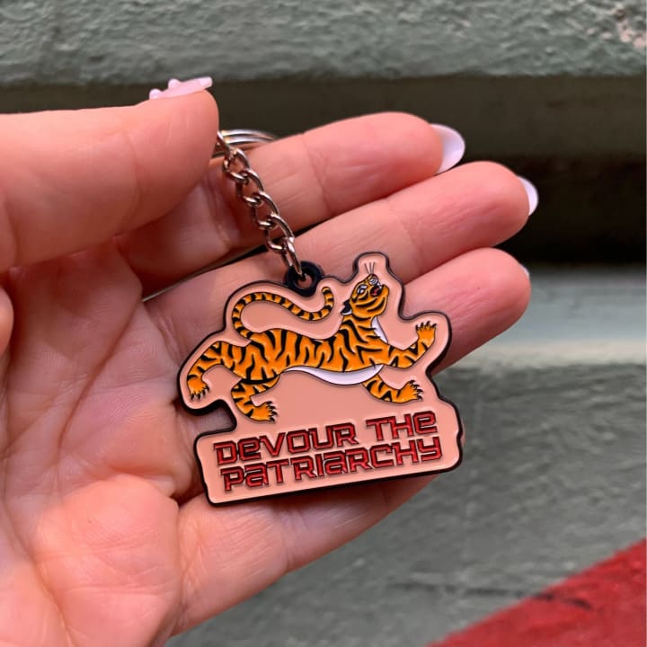 Devour the Patriarchy🩸 🐅 Feminist Enamel Keychain