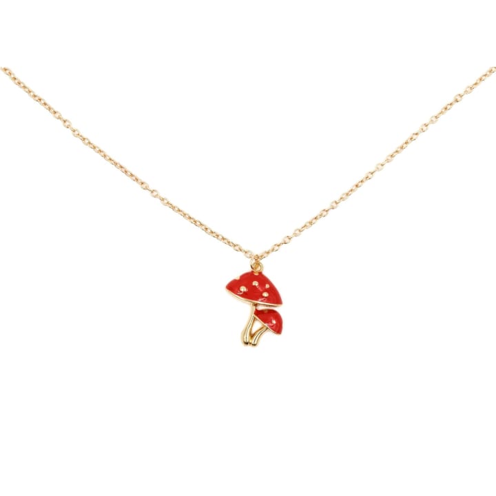 Forestcore Toadstool Mushroom Charm Necklace in Gold in a Gift Box