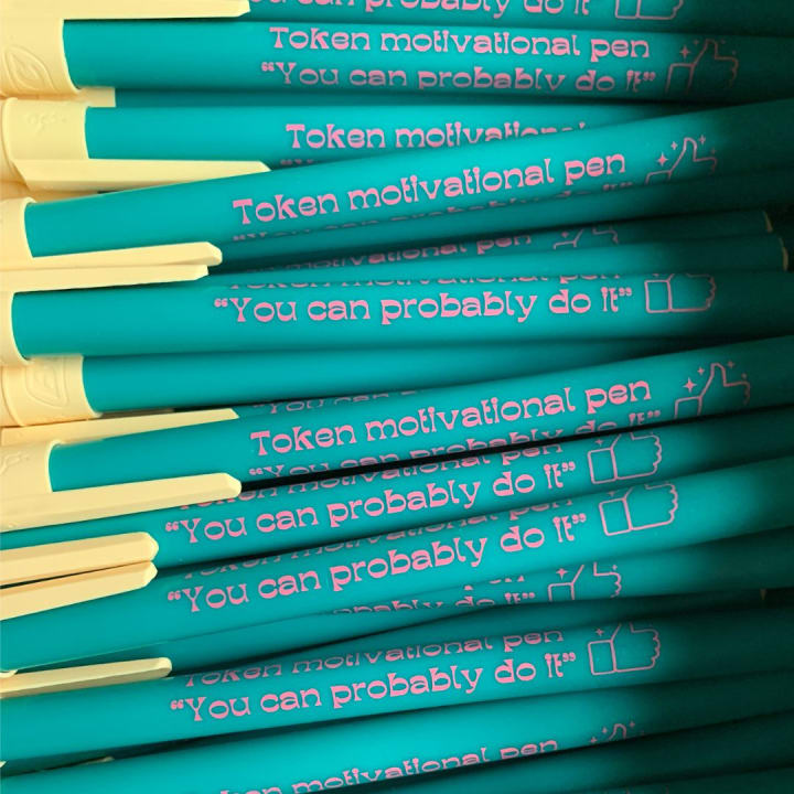 Token Motivational Pen: "You Can Probably Do It" Ballpoint Teal Pen | Gen Z Aesthetic Blue Ink