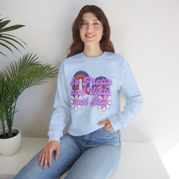 So Pretty and Witty and Gay Unisex Heavy Blend™ Crewneck Sweatshirt Sizes SM-5XL | Plus Size Available - Color: Light Blue, Size: S