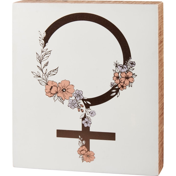 Female Box Sign | Female Gender Symbol Wooden Sign Decor | 7.75" x 9"