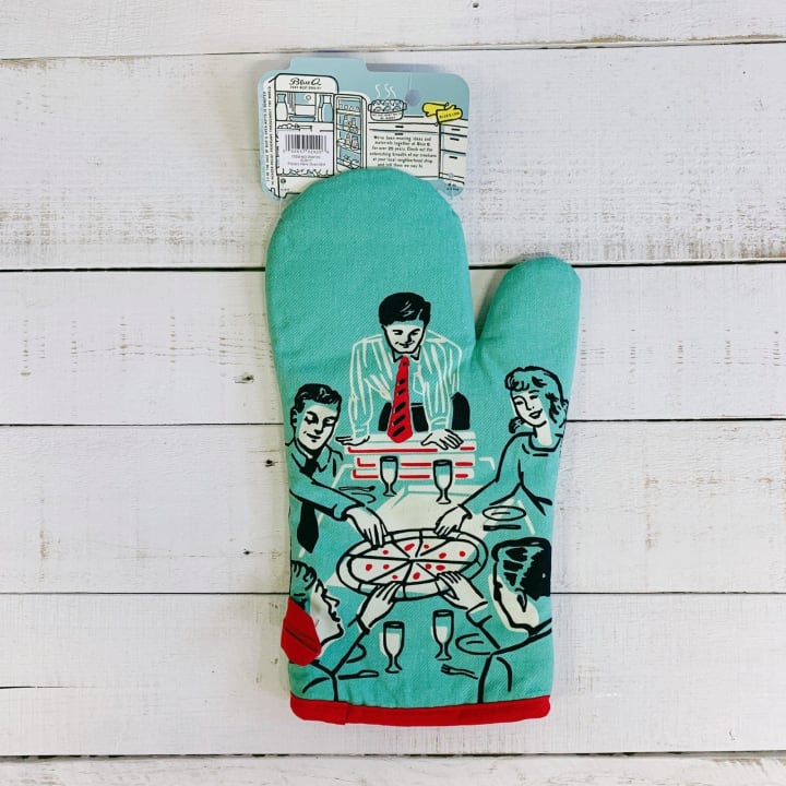 Pizza's Here Dad Oven Mitt in Retro Mint Green | Men's Dad Gift | Kitchen Thermal Single Pot Holder