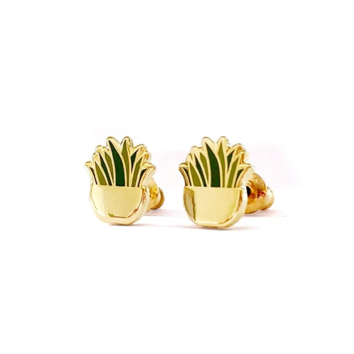 Snake Plant Enamel Earrings