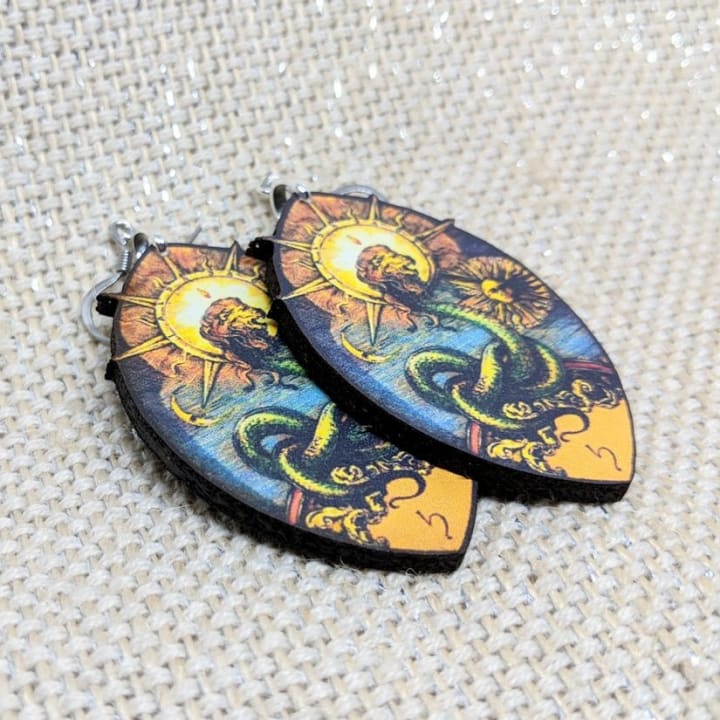 Alchemist Sun Dangling Earrings | Handmade |  Lightweight Wood