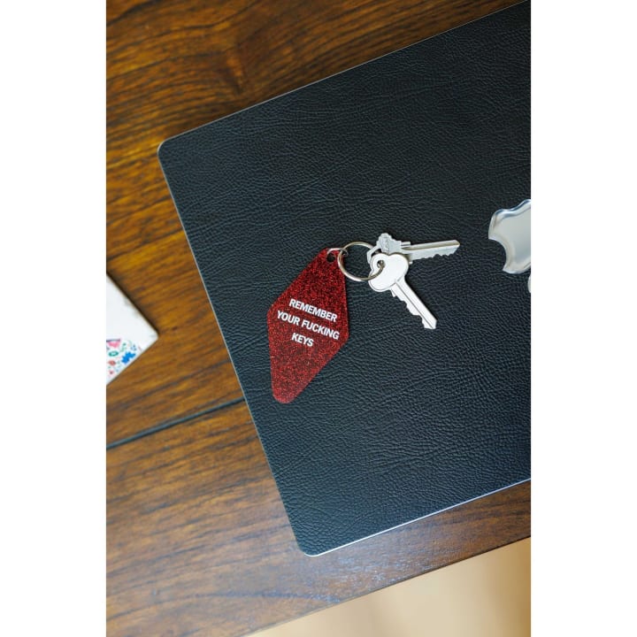 Remember Your Fucking Keys Motel Keychain in Glitter Maroon