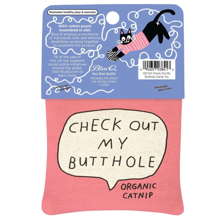 Check Out My Butthole Catnip Cat Toy | Premium Organic Catnip in Illustrated Cotton Pouch | BlueQ at GetBullish