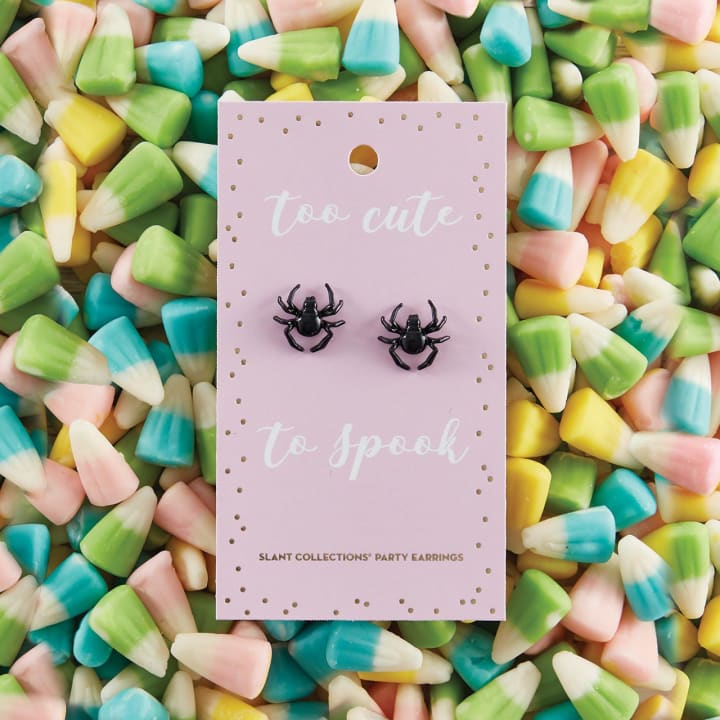 Too Cute to Spook Spider Earrings | Black Studs for Halloween, Spooky, Goth