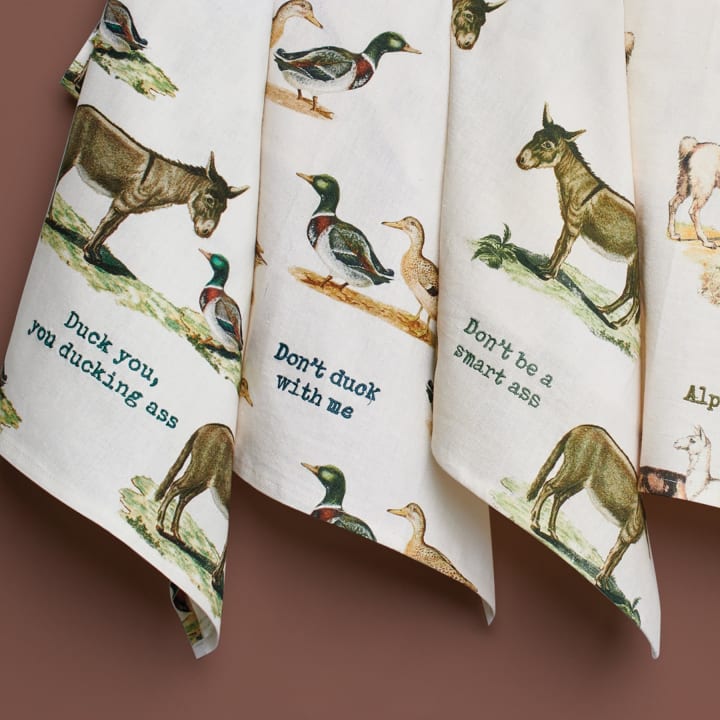 Don't Duck With Me Dish Cloth Towel | Cotten Linen Novelty Tea Towel | Embroidered Text | 18" x 28"