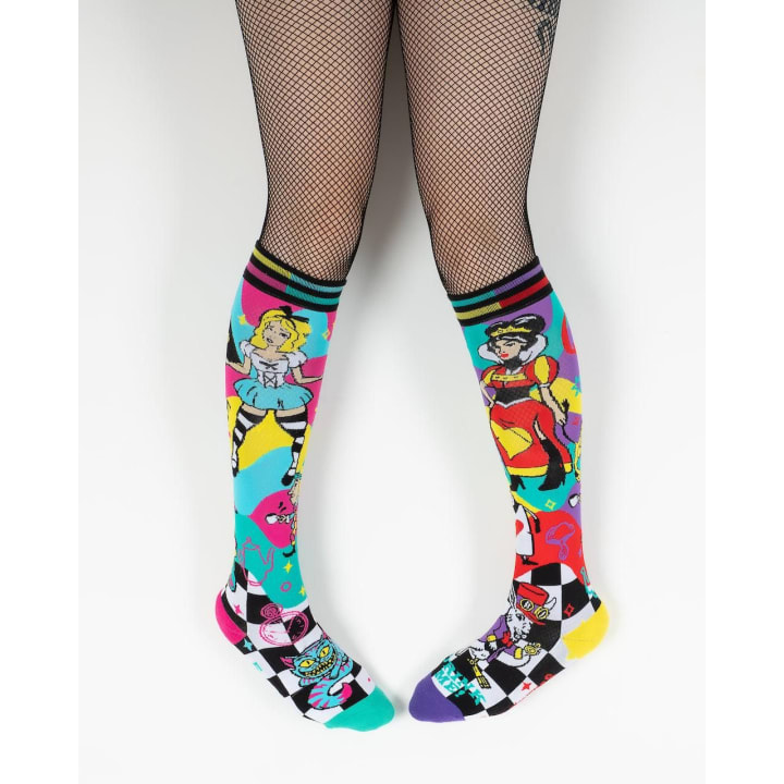 Down The Rabbit Hole Alice in Wonderland Themed Wild Knee High Socks