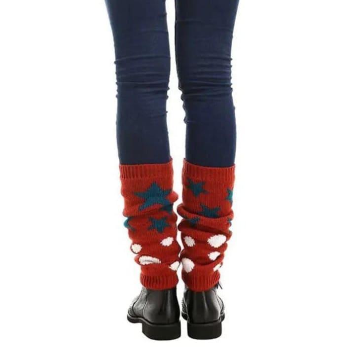 '80s Retro Red Varsity Short Leg Warmers | Stars and Polka Dots Print