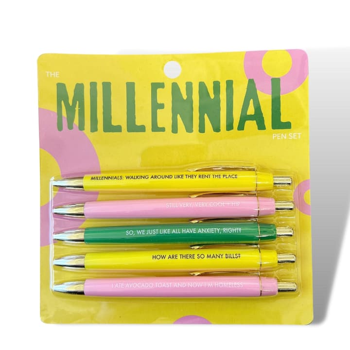 Fun Club Millennial Stereotypes Pen Set | Giftable Set of 5 Funny Pens