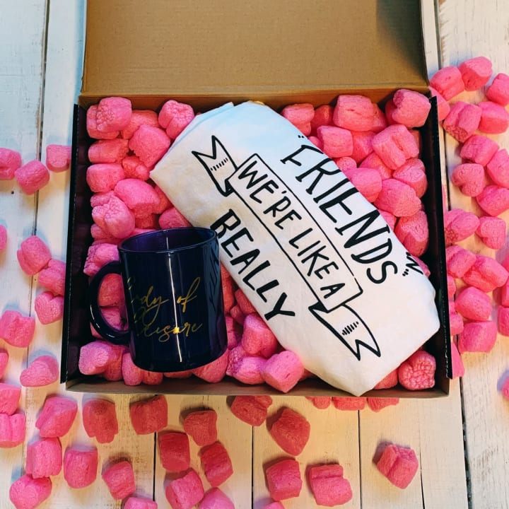 Lady of Leisure Gift Box with Compostable Pink Heart Packing Peanuts