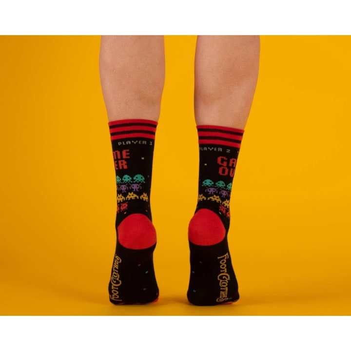 Game Over 80s Video Game Crew Socks | Colorful Vintage Games Design Socks