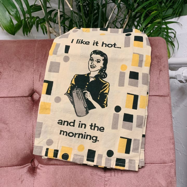 I Like It Hot And In The Morning Dish Cloth Towel | Novelty Tea Towel | Cute Kitchen Hand Towel | 28" x 28"