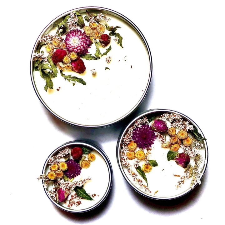 Wildflowers Botanical Soy Candle with Flowers | 4 oz Small Metal Jar Scented Candle