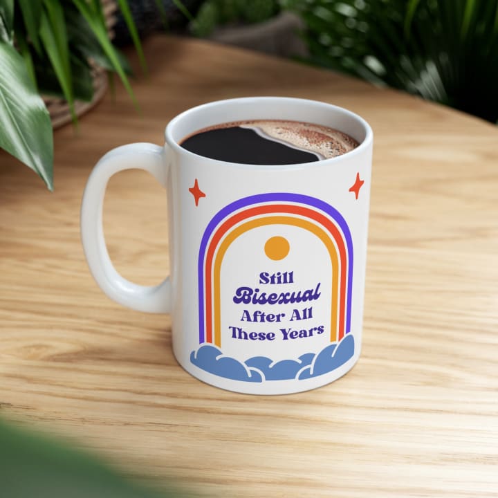 Still Bisexual After All These Years LGBTQ Pride Retro Rainbow Ceramic Mug 11oz