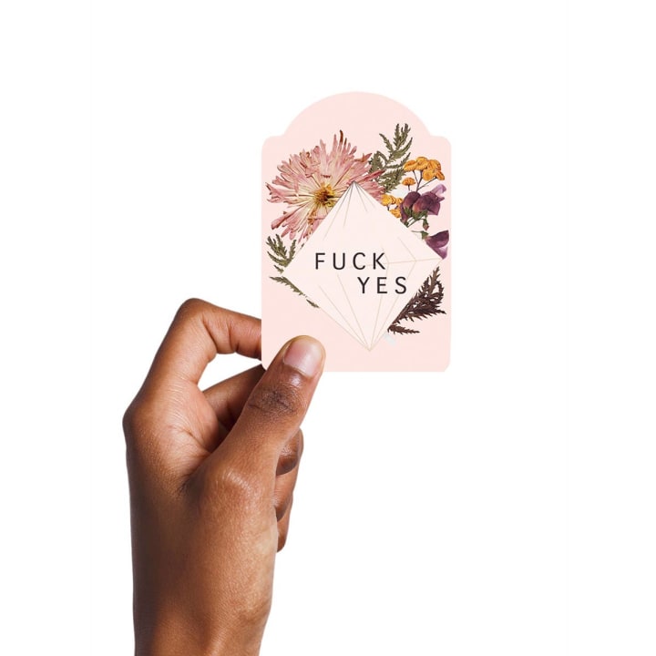 Fuck Yes Flower Large Vinyl Sticker | 4” x 2.75” | Durable for Laptop, Water Bottle, Etc.