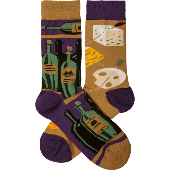 Wine And Cheese Socks | Wine Lovers Mismatched Socks