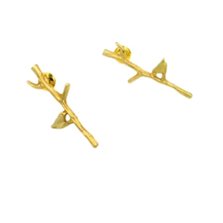 Bird and Twig Earrings in Gold