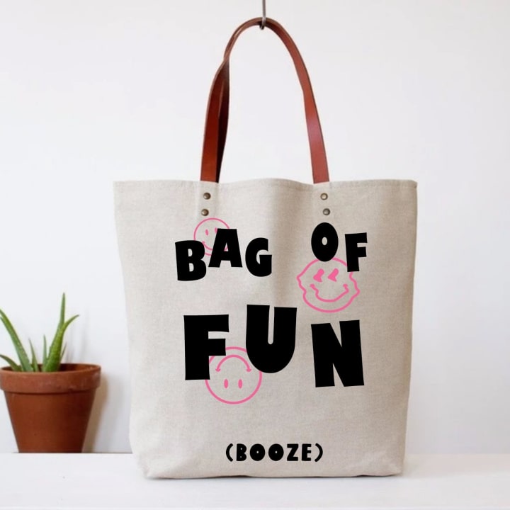 Fun Club Bag Of Fun (Booze) Tote Bag | Vegan Leather Handles