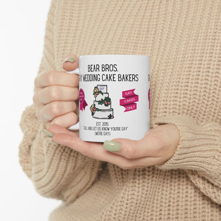 Bear Bros. Gay Wedding Cake Bakers Ceramic Mug 11oz - Size: 11oz