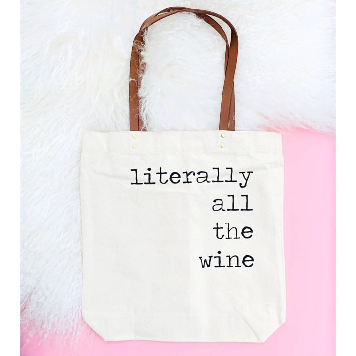 Fun Club Literally All The Wine Tote Bag | Vegan Leather Handles