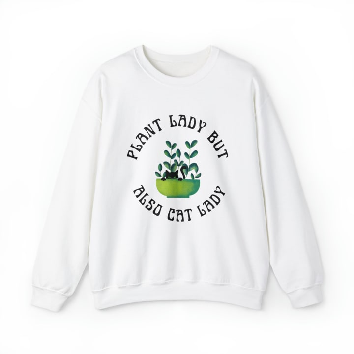 Plant Lady But Also Cat Lady Unisex Heavy Blend™ Crewneck Sweatshirt Sizes SM-5XL | Plus Size Available