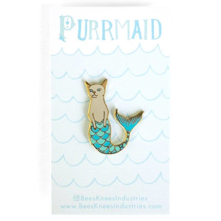 Purrmaid Cat Mermaid Enamel Pin in Shades of Blue