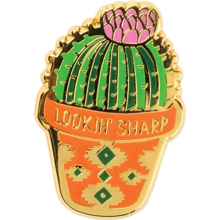 Lookin' Sharp Cactus Enamel Pin on Gift Card