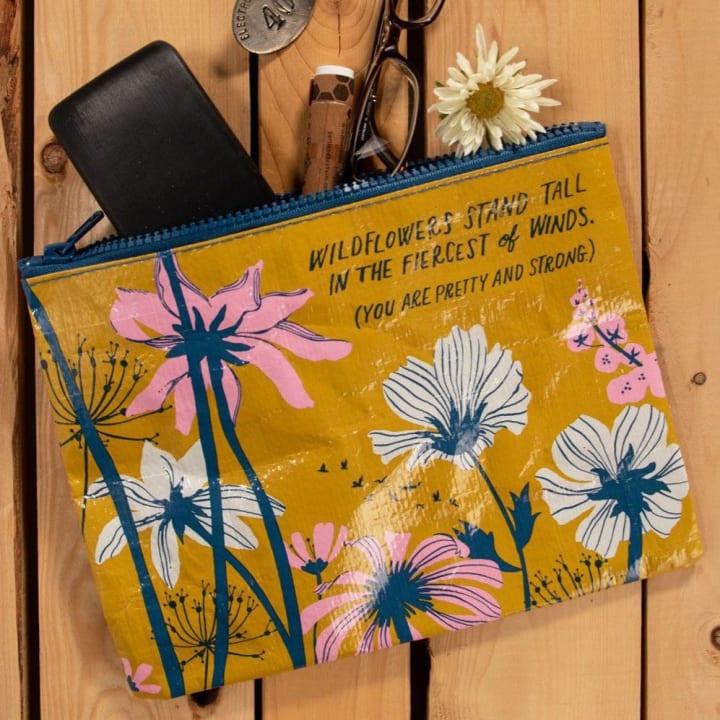 Wildflowers Stand Tall In The Fiercest Of Winds Zipper Pouch | Storage Case Organizer | 7.25" x 9.5" | BlueQ at GetBullish