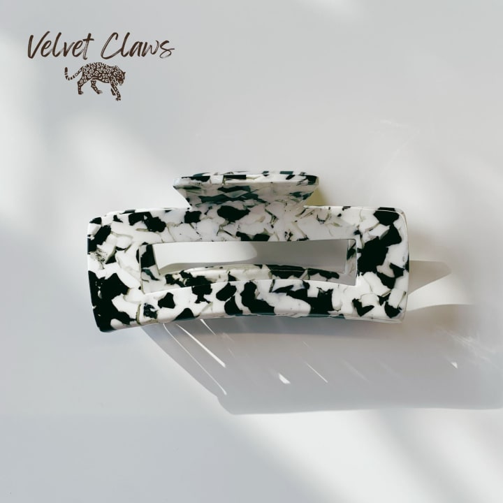 Velvet Claws Hair Clip | The Diana in Black and White Marble | Claw Clip in Velvet Travel Bag