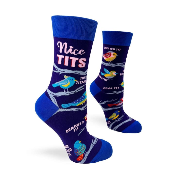 Nice Tits Ladies' Novelty Crew Socks | Blue Birds