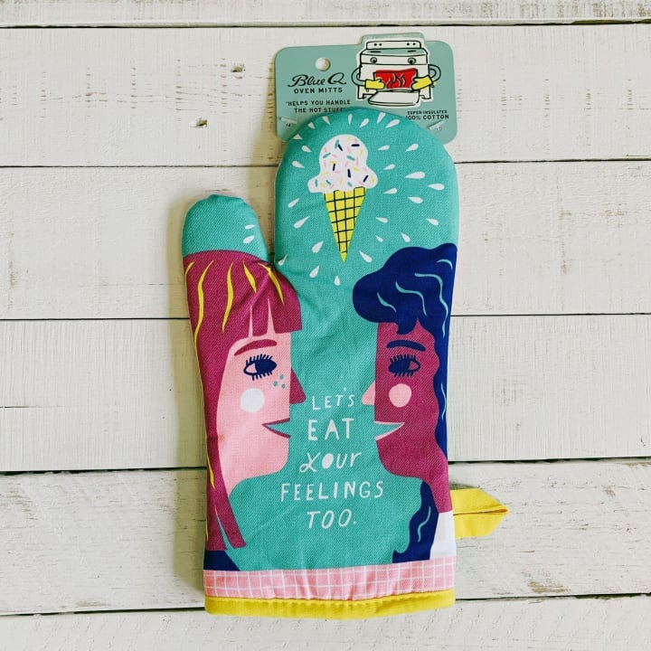 Let's Eat Your Feelings Too Oven Mitt | Couple and Ice Cream Motif | Kitchen Thermal Single Pot Holder | BlueQ at GetBullish