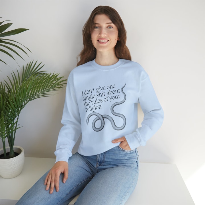 I Don't Give One Single Sh*t About the Rules of Your Religion Unisex Heavy Blend™ Crewneck Sweatshirt Sizes SM-5XL | Plus Size Available - Color: Light Blue, Size: S