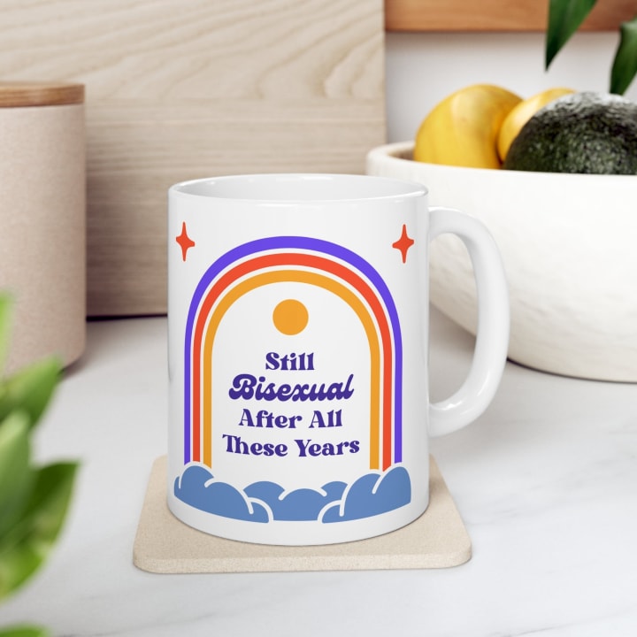 Still Bisexual After All These Years LGBTQ Pride Retro Rainbow Ceramic Mug 11oz - Size: 11oz