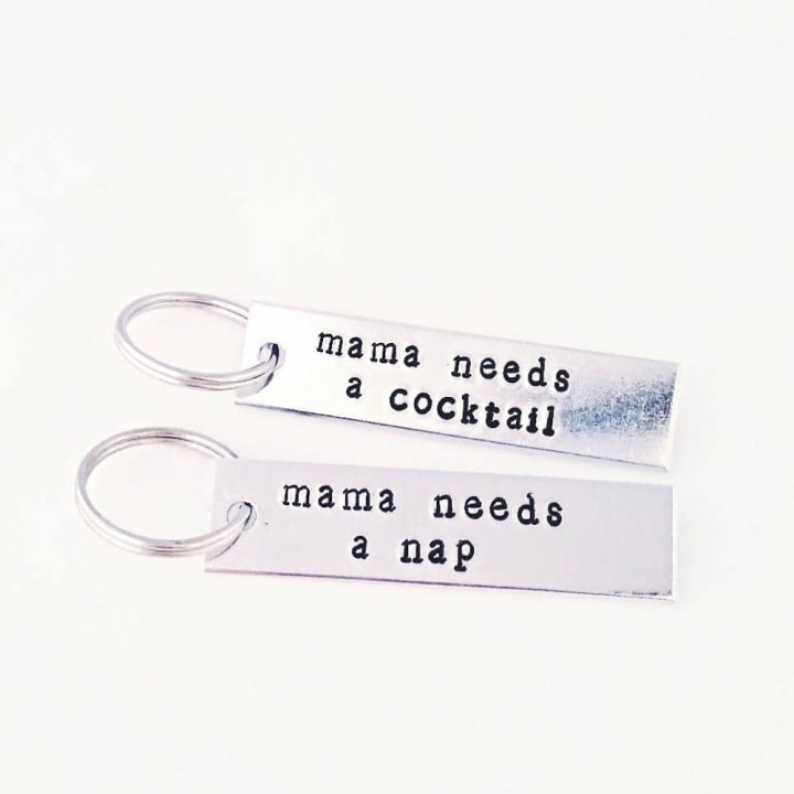 Mama Needs A Nap Stamped Bar Keyring Silver/Aluminum