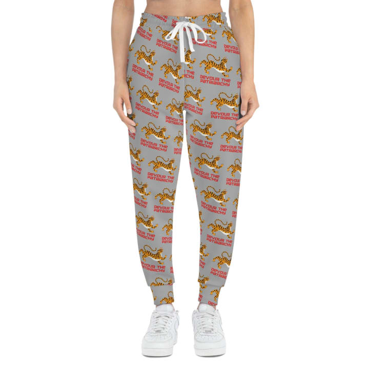 Devour the Patriarchy 🐅 Women's Feminist Themed Athletic Jogger Pants - Color: Seam thread color automatically matched to design, Size: L