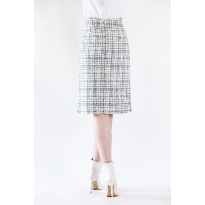 Luxe Plaid Tweed Pencil Skirt