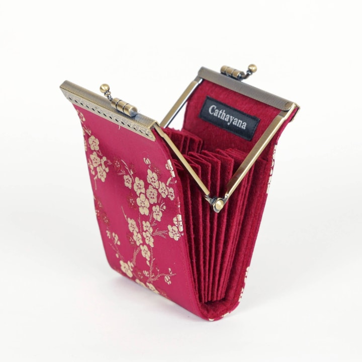 Credit Card Holder in Red Gold Cherry Blossom Brocade | 10 Slots | RFID Blocking