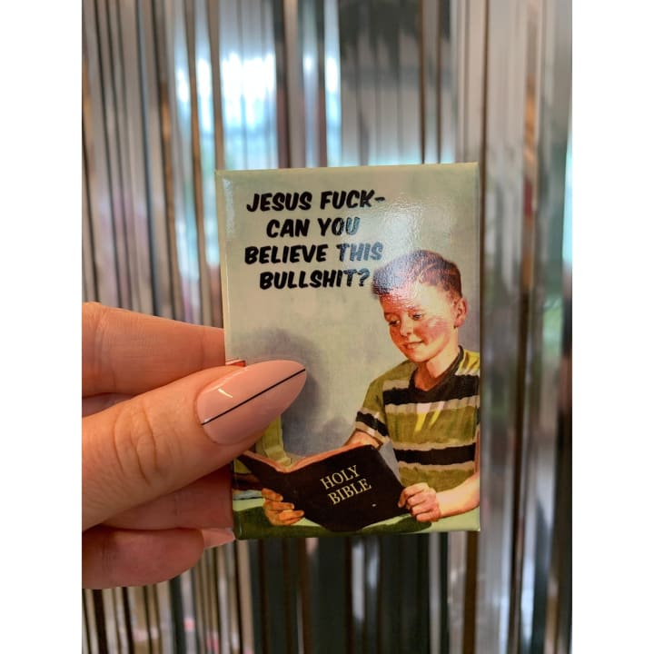 Can You Believe This Bullshit Bible Rectangular Fridge Magnet | 3" x 2"