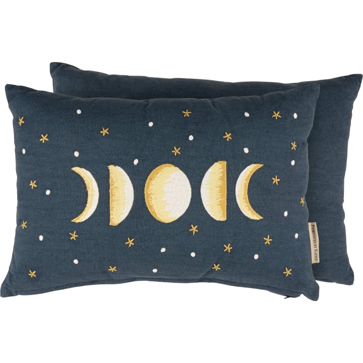 Moon Phases Pillow | Navy Blue Cotton | 15" x 10"