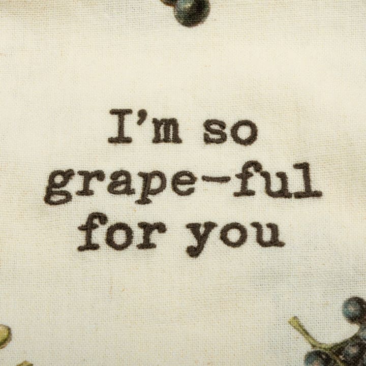 I'm So Grape-ful For You Dish Cloth Towel | Cotten Linen Novelty Tea Towel | Embroidered Text | 18" x 28"