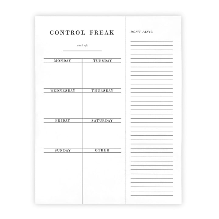 Control Freak Weekly List Notepad | 8.5" x 11" Desk Planner