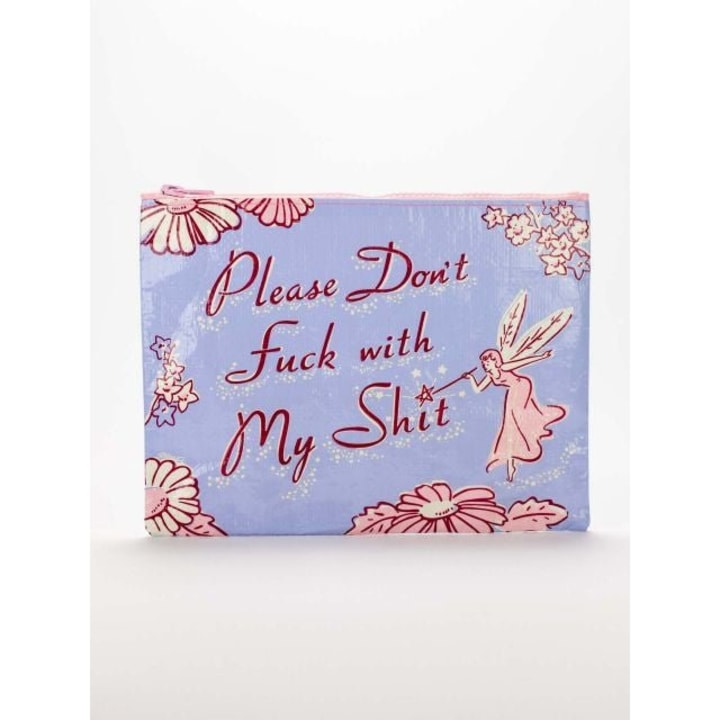 Please Don't Fuck With My Shit Pink Purple Recycled Material Zipper Pouch | BlueQ at GetBullish
