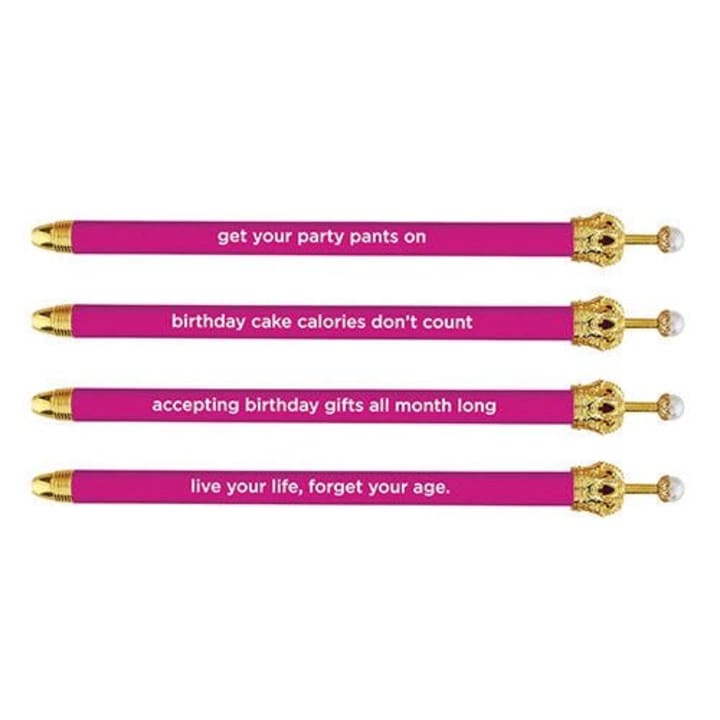 Get Your Party Pants On! Birthday Hot Pink Crown Pen Set of 12 | Giftable Quote Pens | Gift for Her