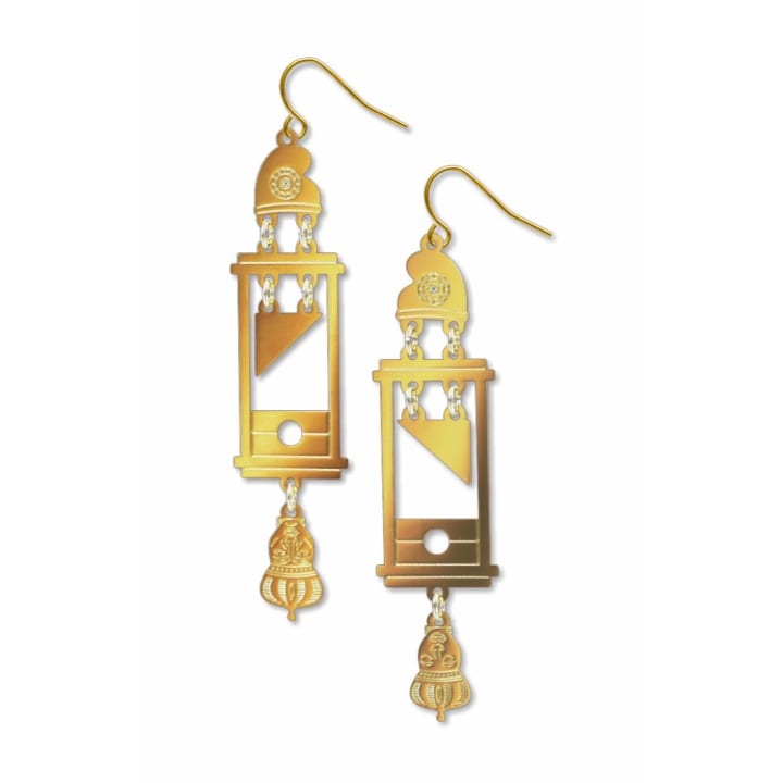 Guillotine Earrings | Featuring the Heads of Louis 16th and Marie Antoinette | Gold or Silver - Color: Gold