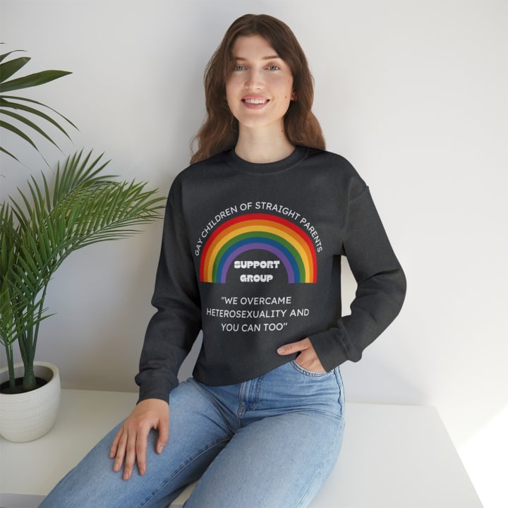 Gay Children of Straight Parents Support Group Unisex Heavy Blend™ Crewneck Sweatshirt Sizes SM-5XL | Plus Size Available - Color: Dark Heather, Size: S